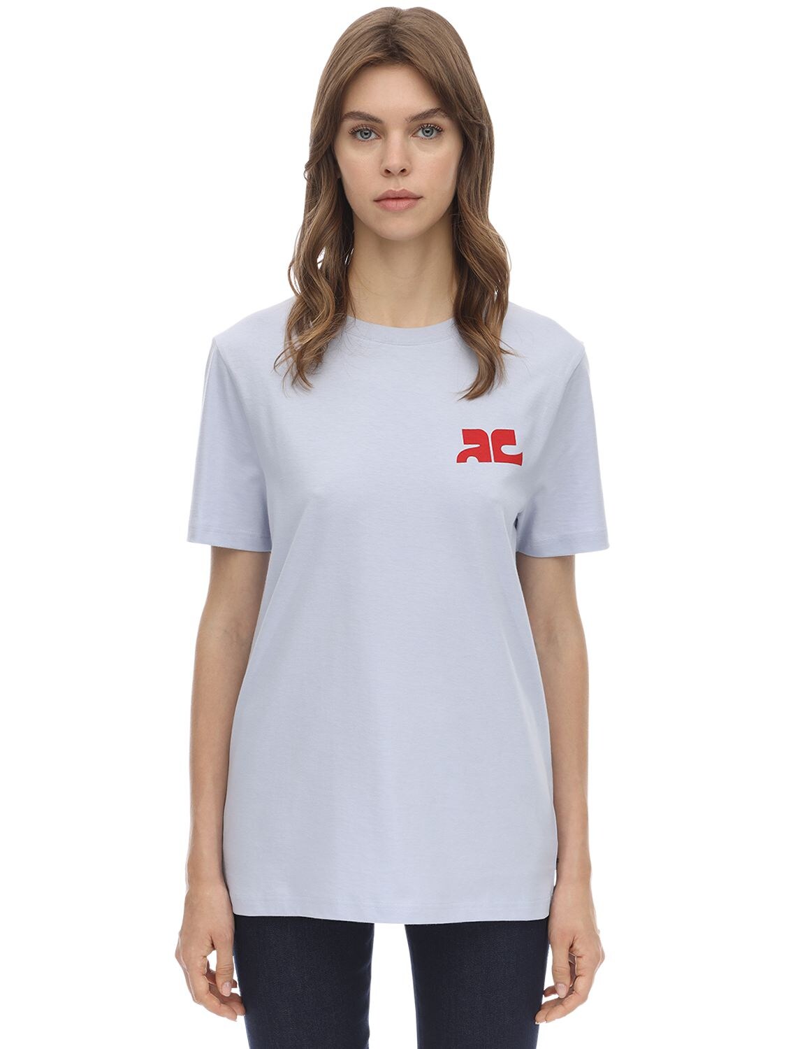 COURRÈGES LOGO COTTON JERSEY TOP,70I52W038-NDE30