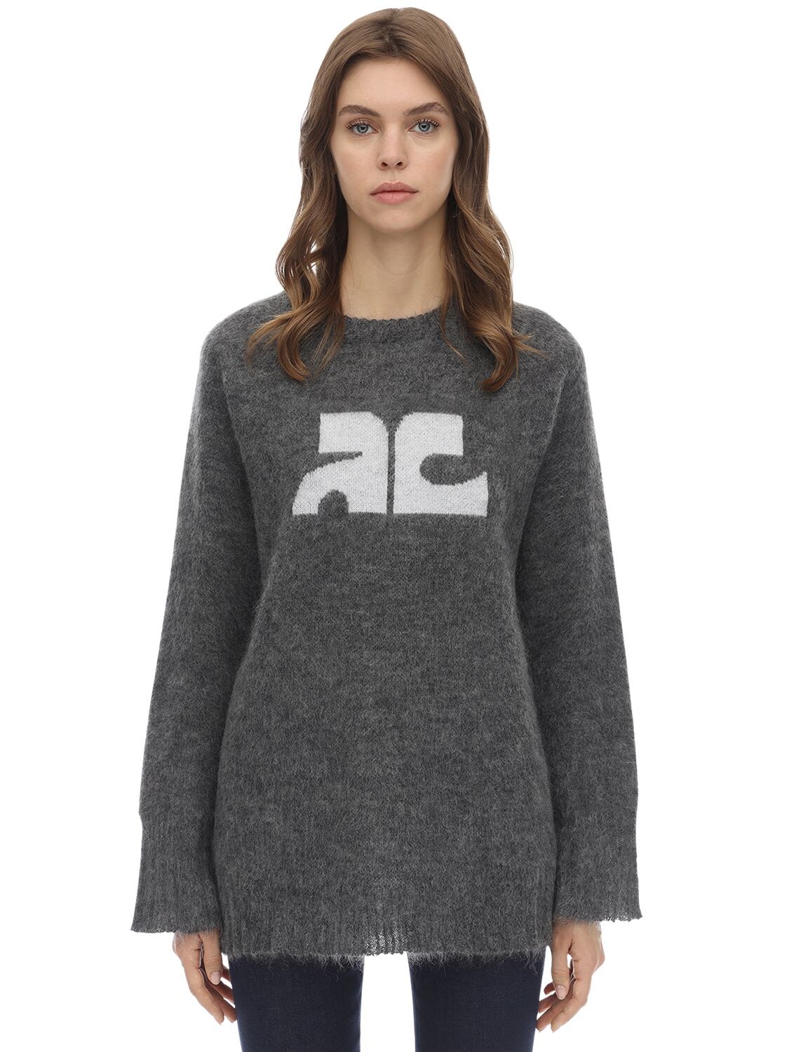 Courrèges Long Sleeved Mohair Blend Sweater In Grey