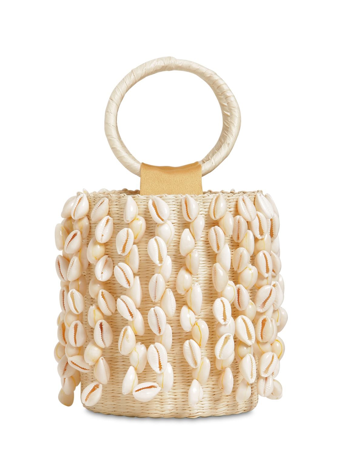Sensi Studio Mini Embellished Straw Bucket Bag In Natural