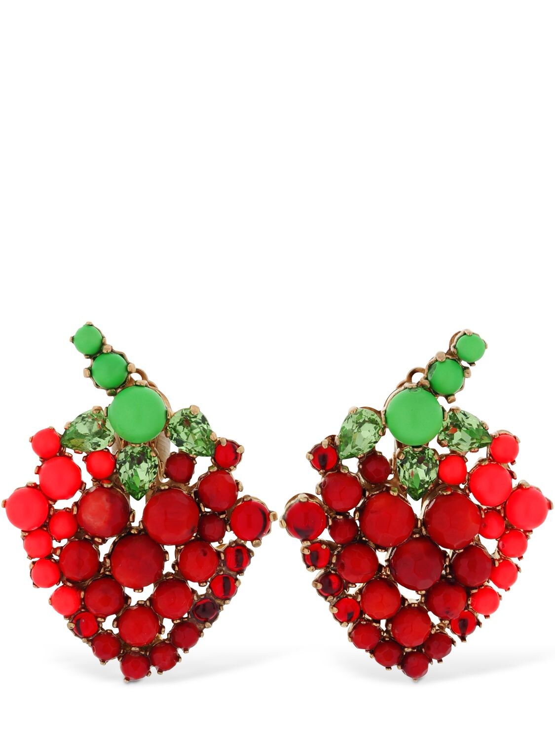 Bijoux De Famille Strawberry Clip-on Earrings In Red,green