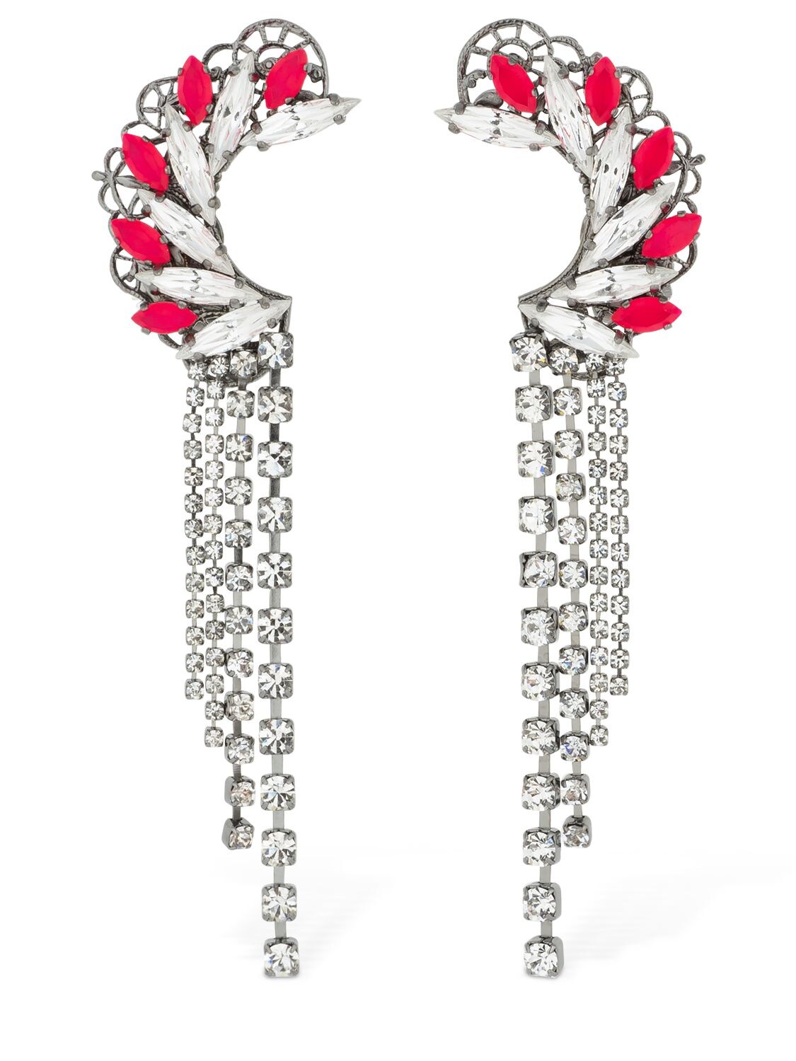 Anton Heunis Maxi Omega Crystal Clasp Earrings In Silver,pink