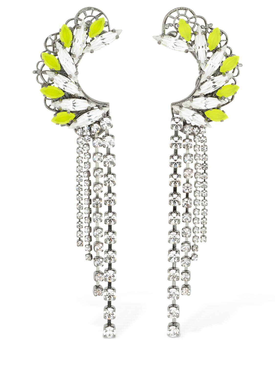 Anton Heunis Maxi Omega Crystal Clasp Earrings In Silver,green