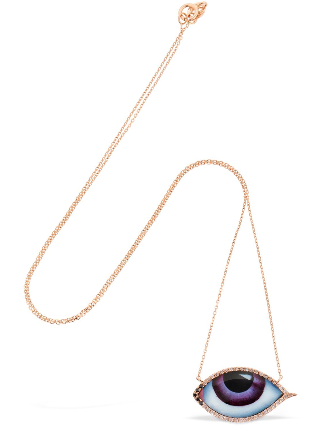 Lito Big Purple Enameled Eye Necklace In Rose Gold