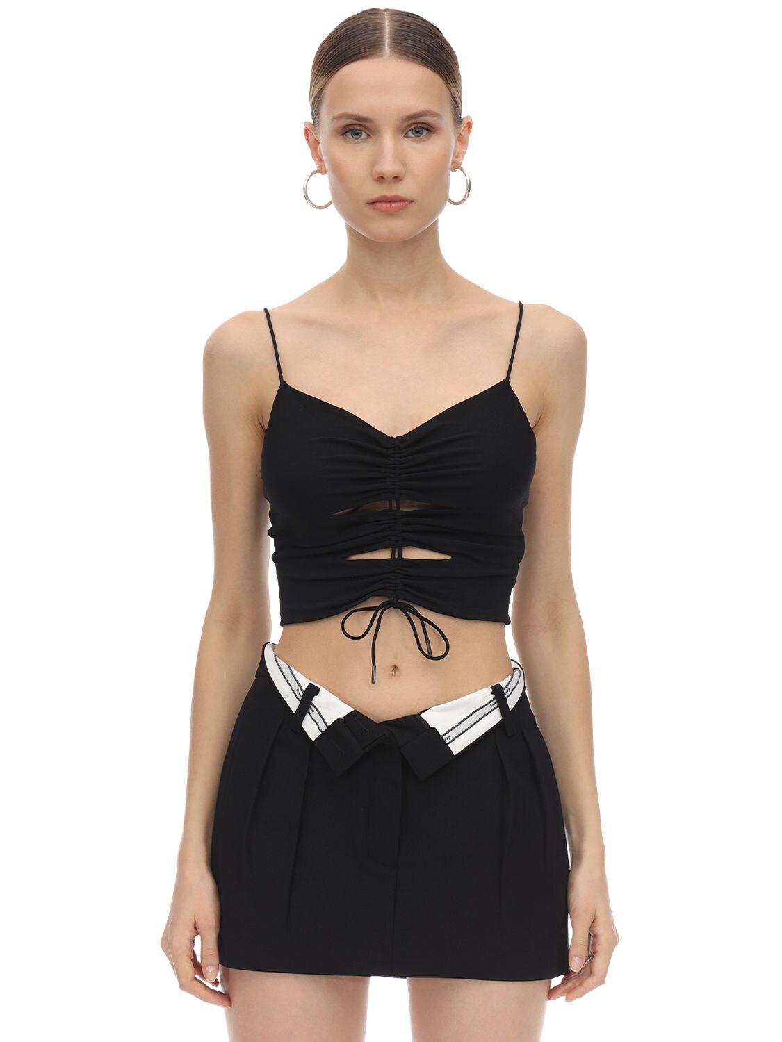 Alexander Wang Wrapped Crepe & Jersey Top In Black