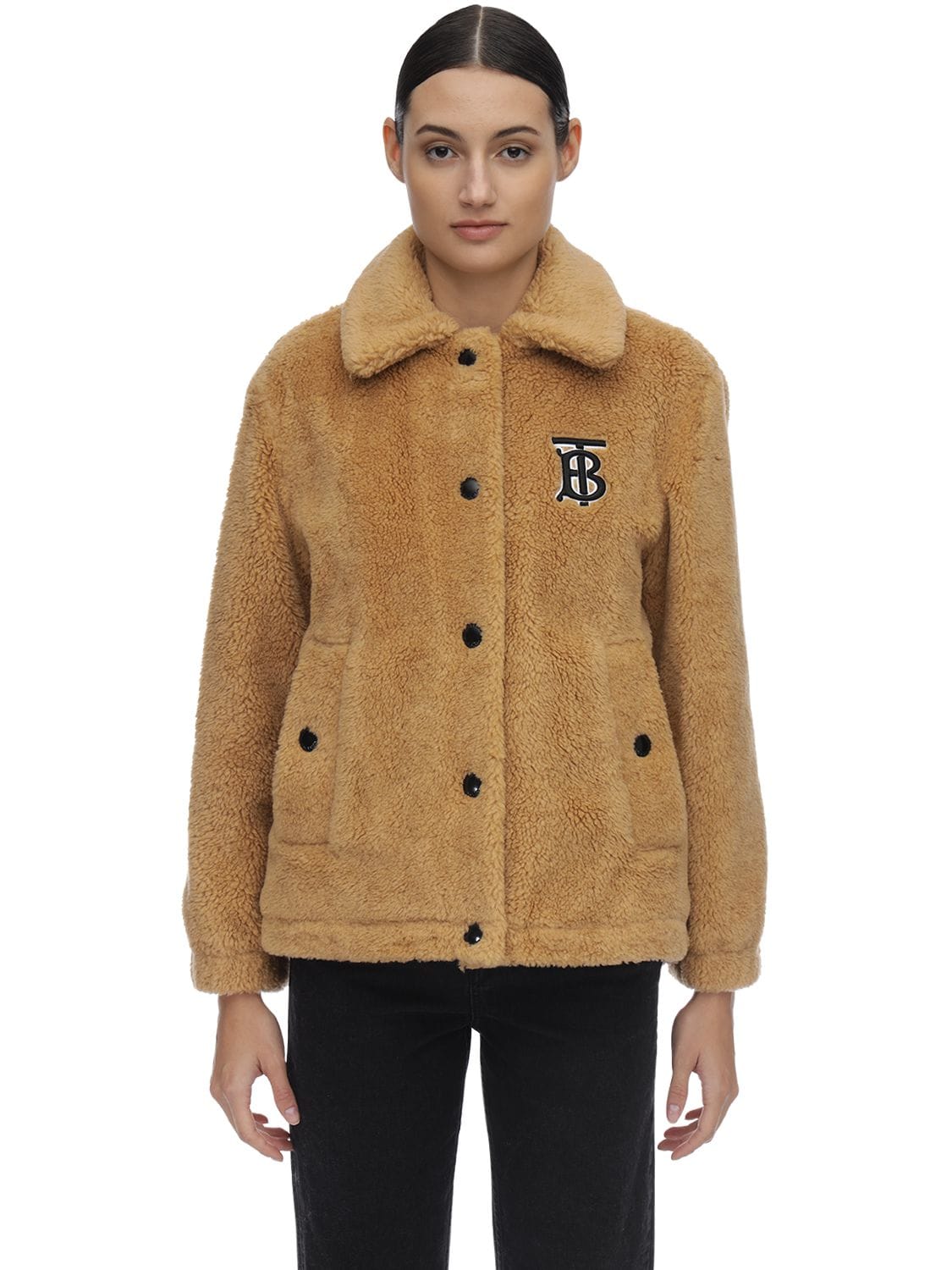 Burberry Wool Blend Teddy Jacket In Beige