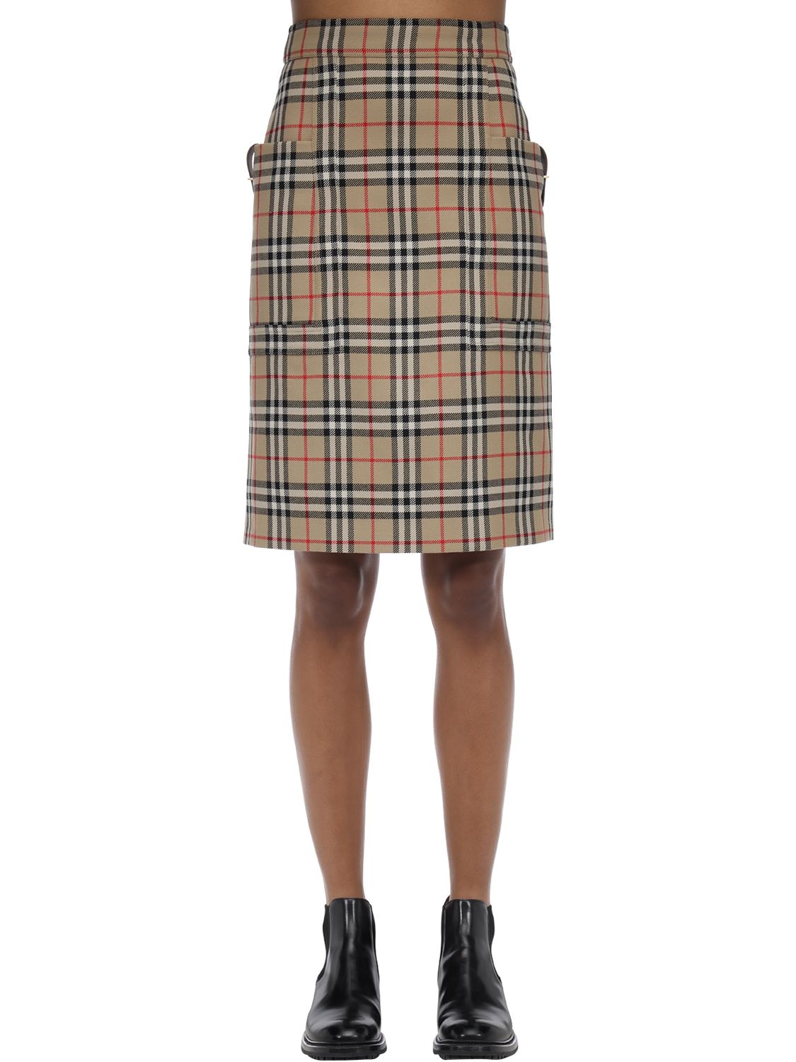BURBERRY 格纹羊毛中长款半身裙,70I5CE030-QTCWMJG1