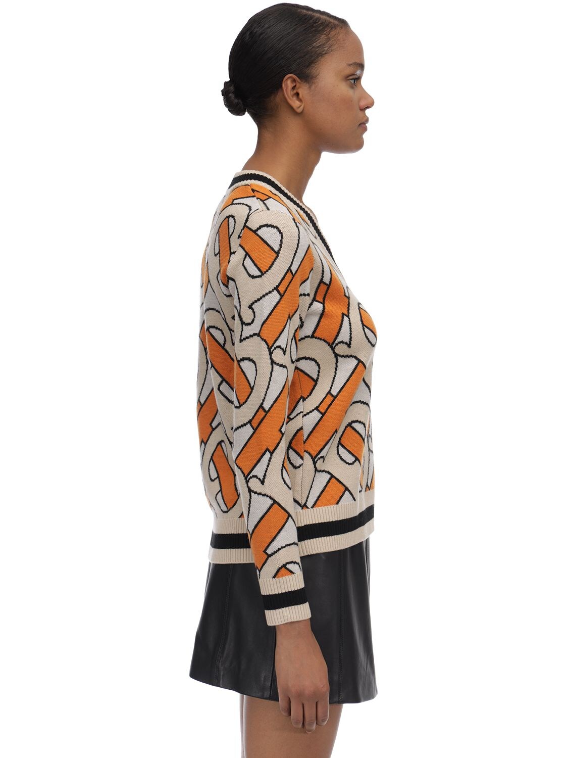 Burberry Monogram Intarsia Wool V-neck Sweater In Orange