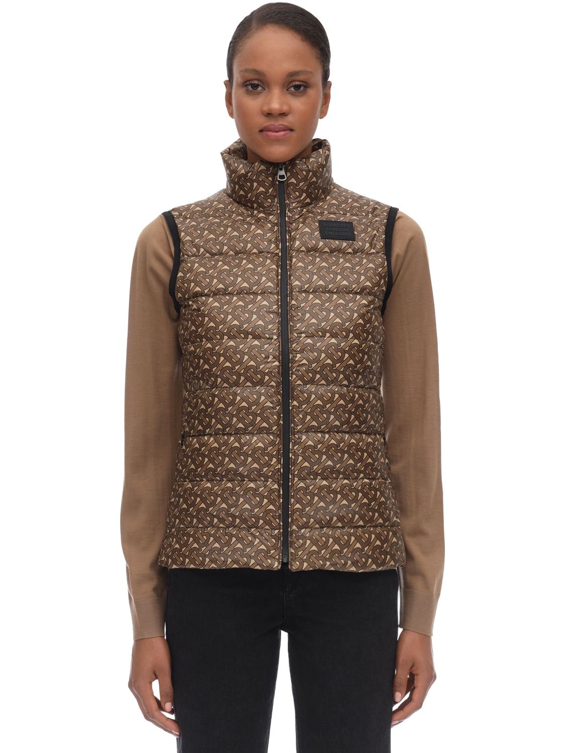 Burberry Queensferry Monogram Print Quilted Vest In Brown