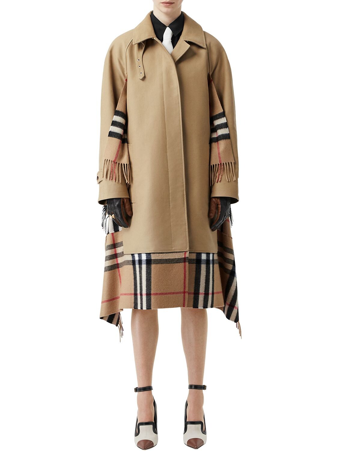 BURBERRY COTTON CANVAS TRENCH COAT W/CHECK SCARF,70I5CE091-QTEZNJY1