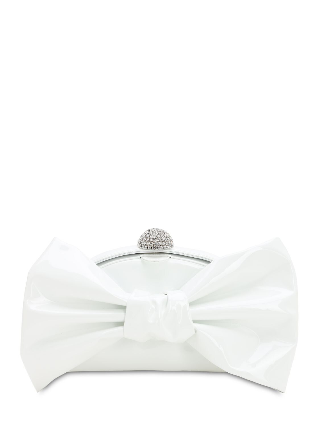 Alessandra Rich Patent Leather Bow Clutch In White