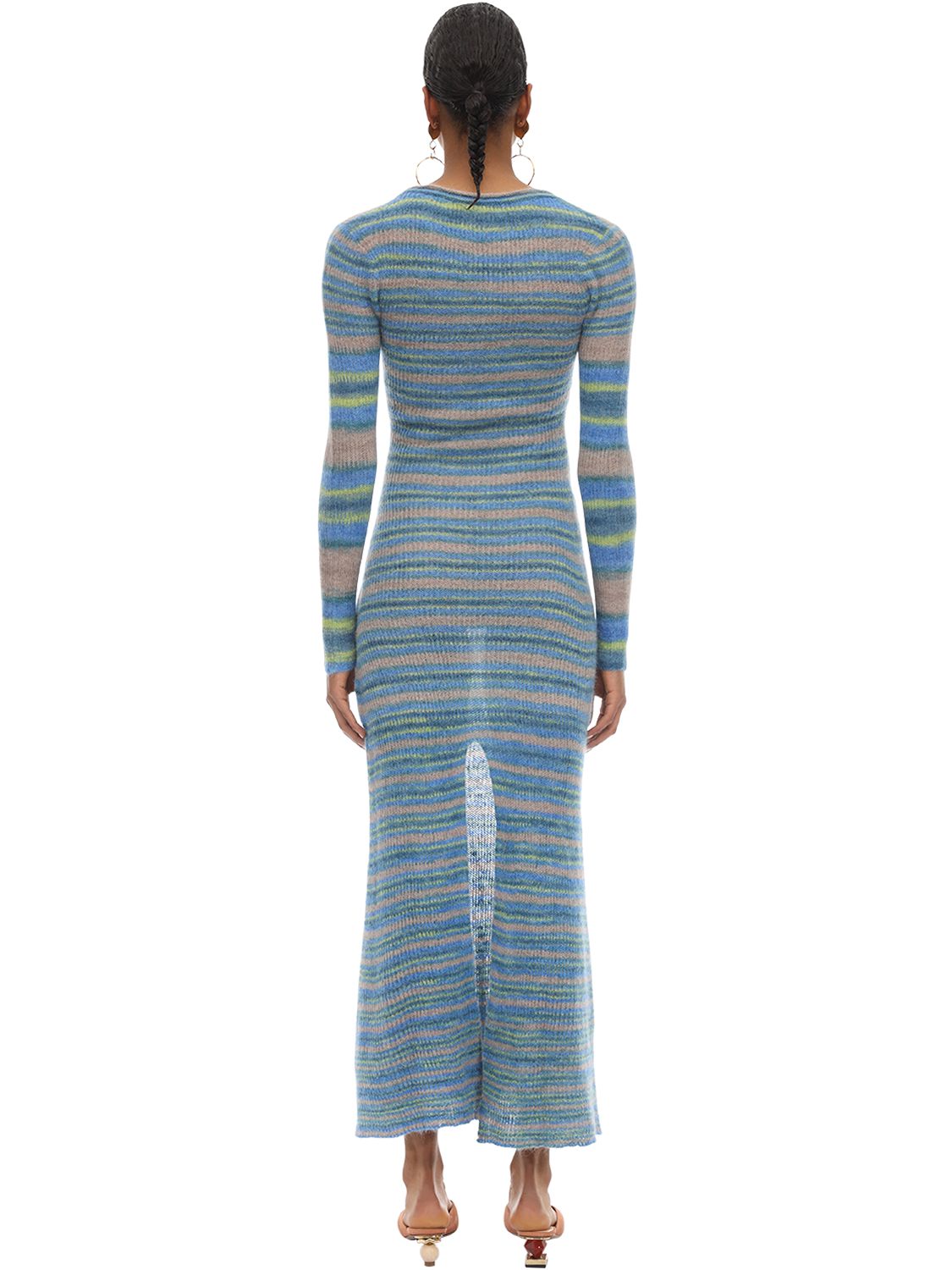 Jacquemus Long Striped Mohair Blend Knit Dress In Bunt