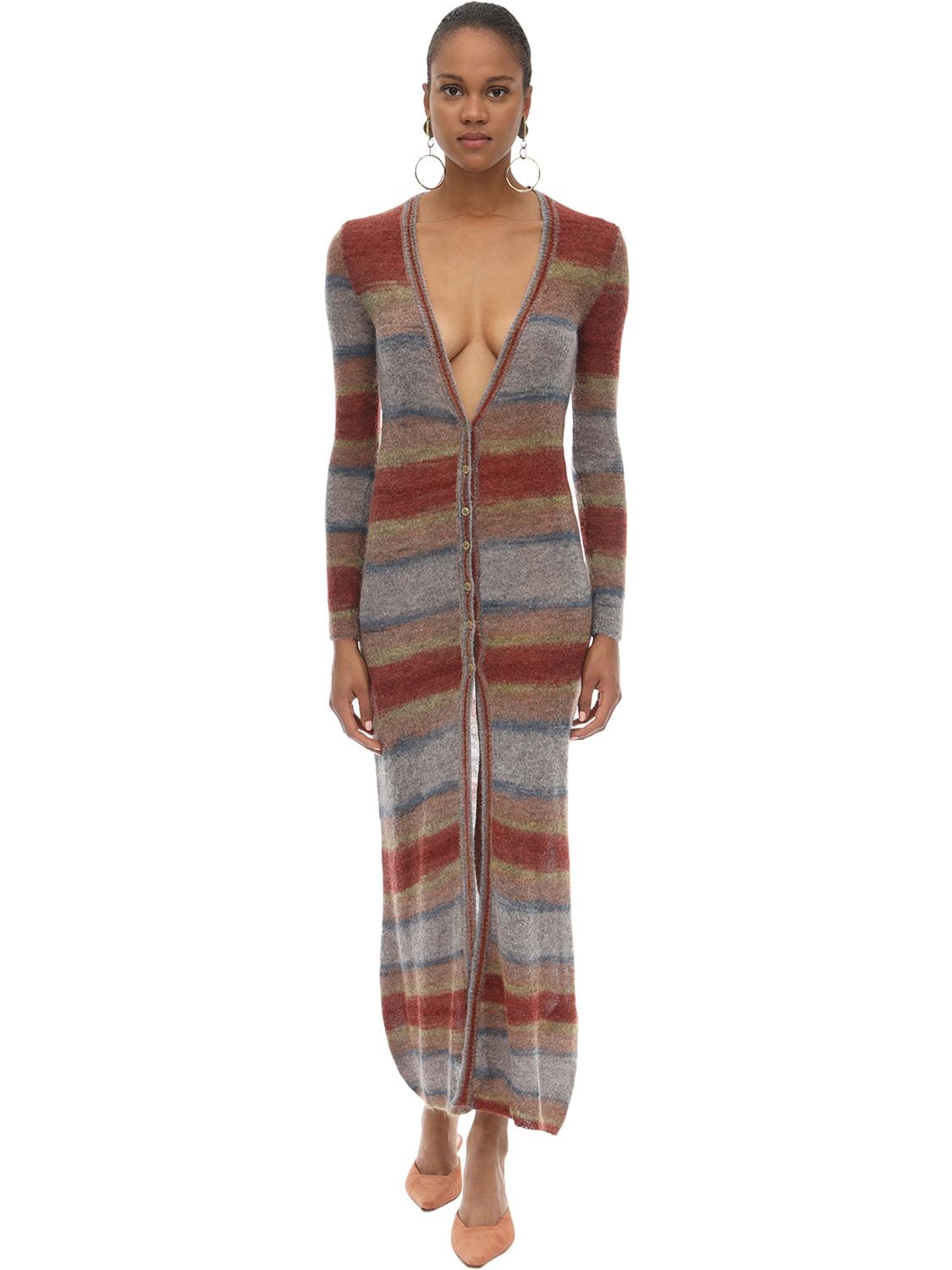 Jacquemus Long Striped Wool Blend Knit Cardigan In Bunt