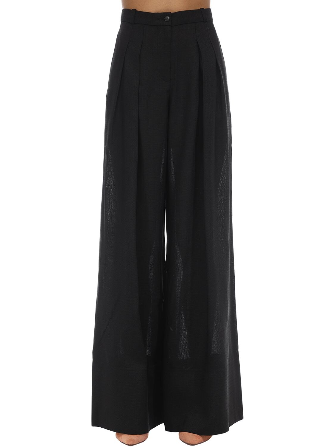 Jacquemus Pleated Wide Leg Viscose Canvas Pants In Black