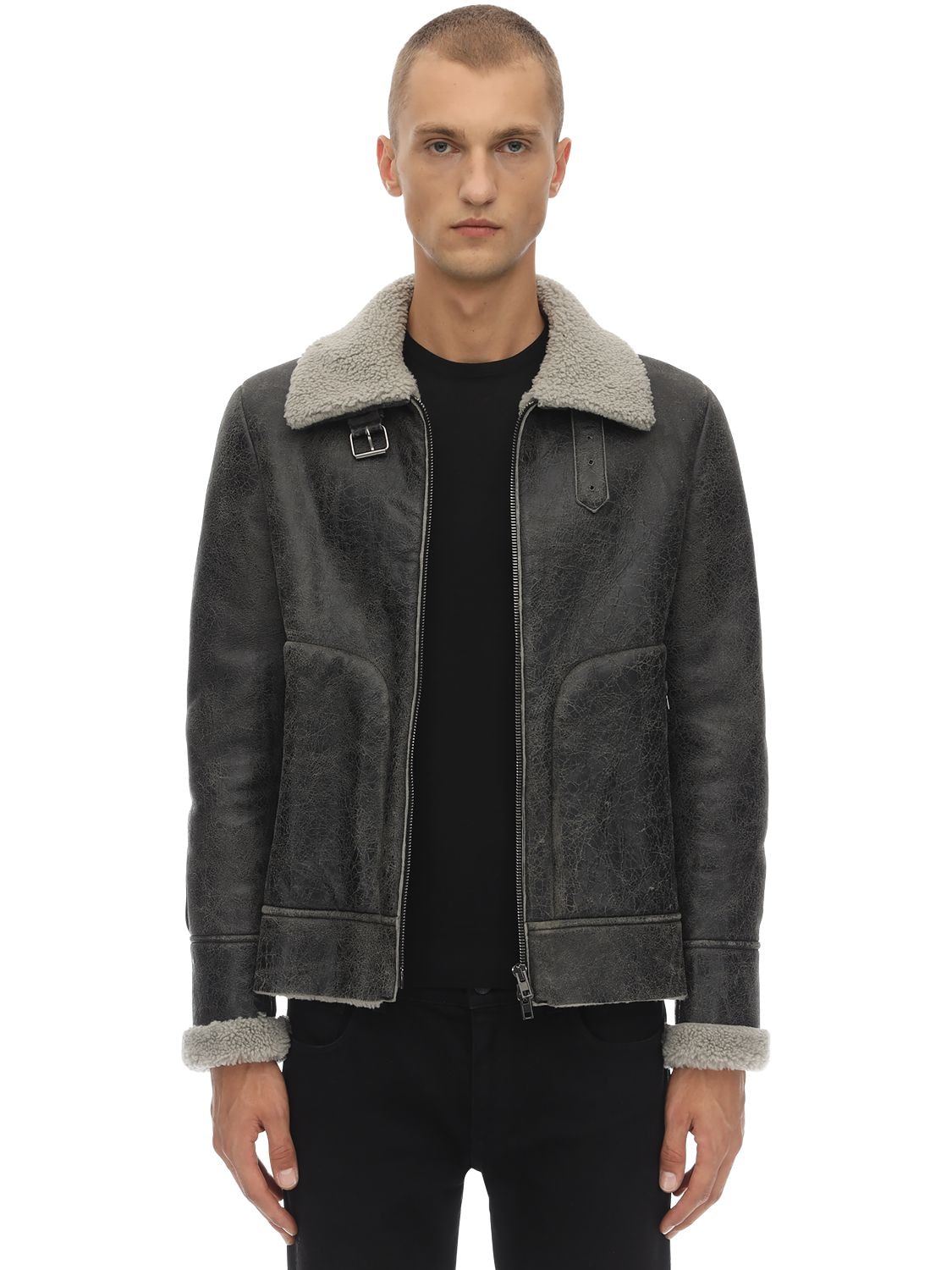 Salvatore Santoro Leather Jacket W/ Shearling Lining In Black,grey
