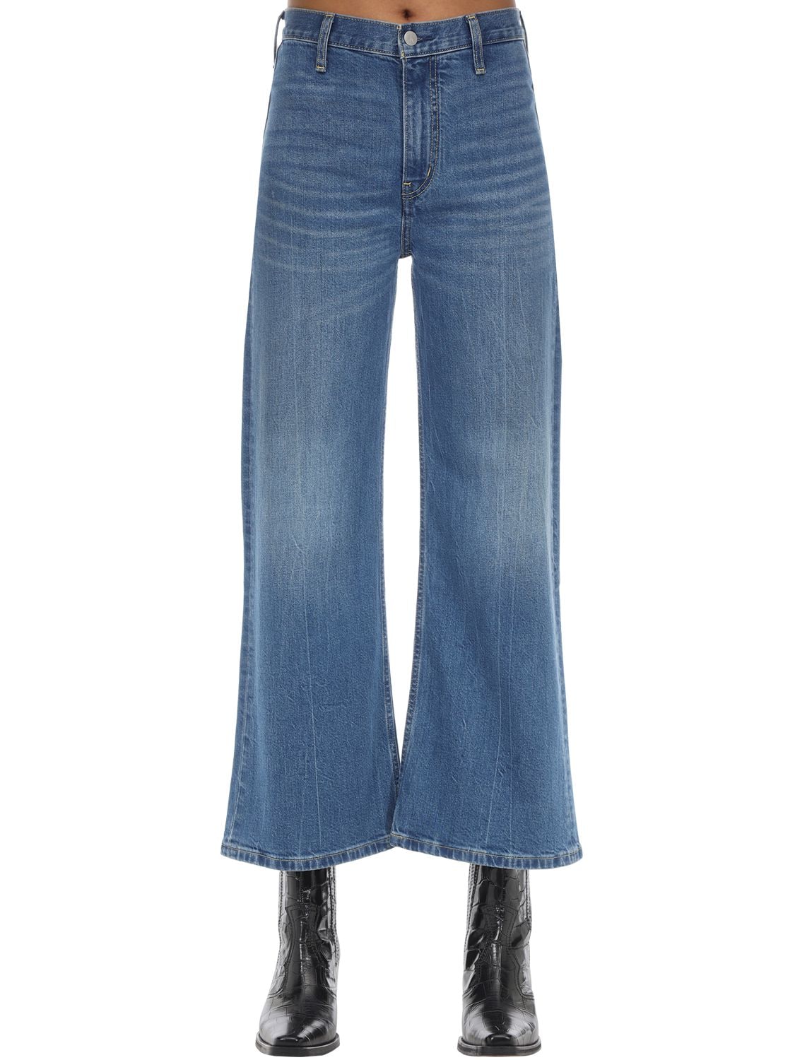 Calvin Klein Jeans Est.1978 Cropped Mid Rise Wide Leg Denim Jeans In Blue