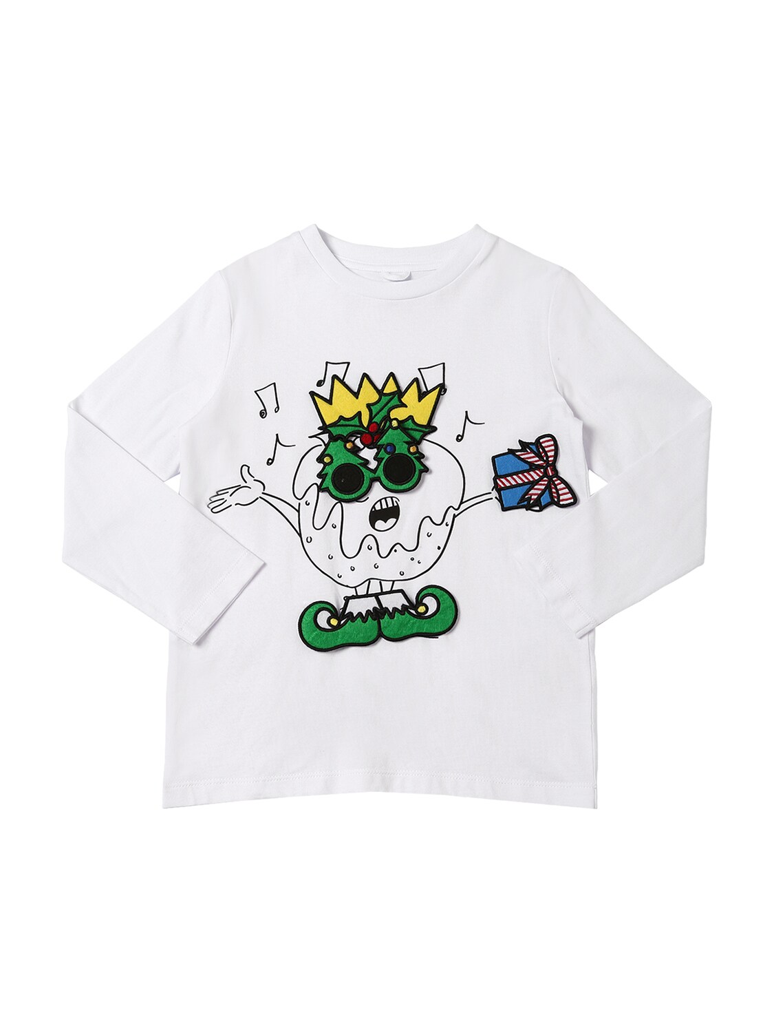 Stella Mccartney Kids' Funny Face L/s Cotton T-shirt In White