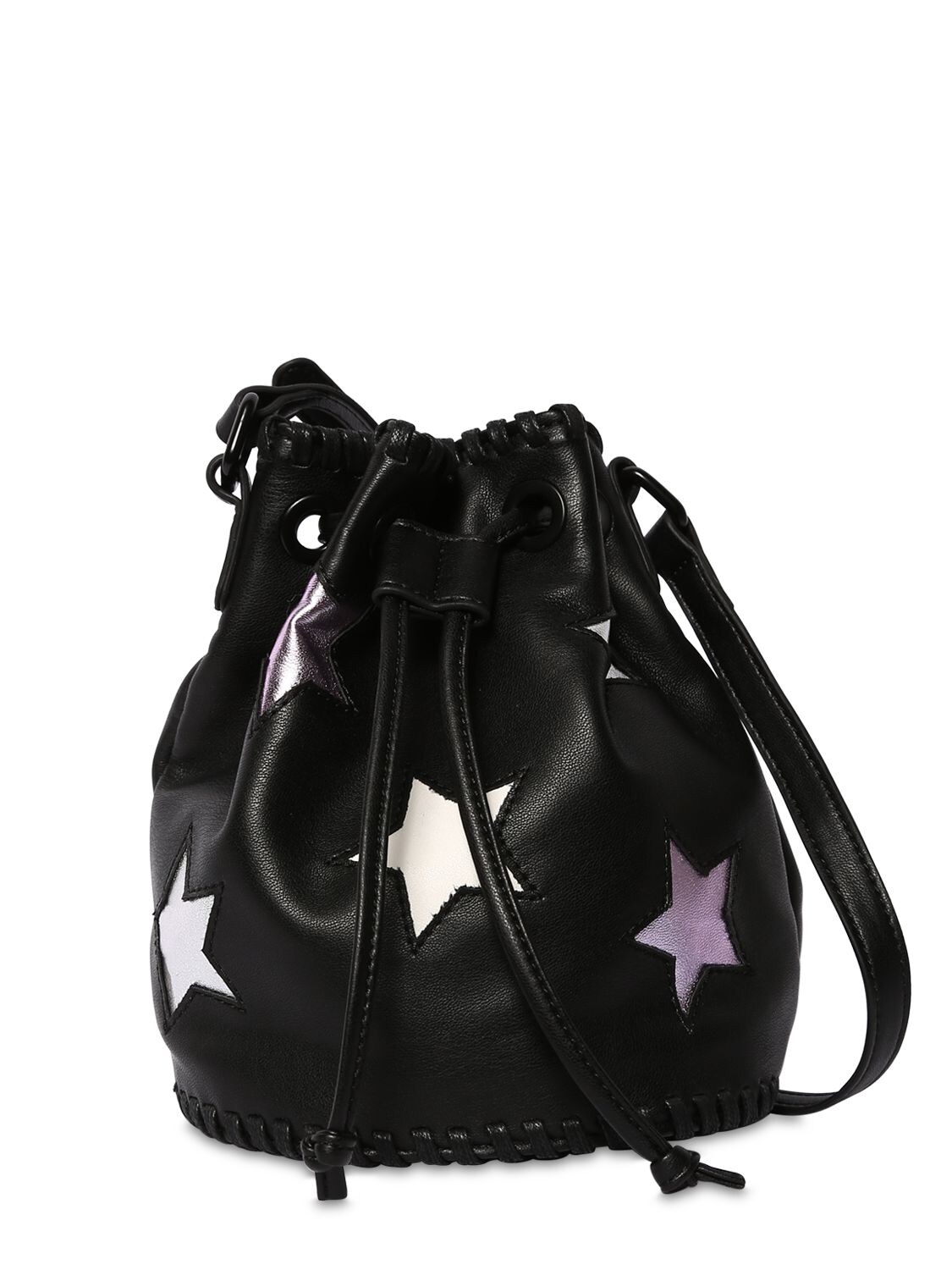 Stella Mccartney Kids' Star Embroidered Faux Leather Bag In Black