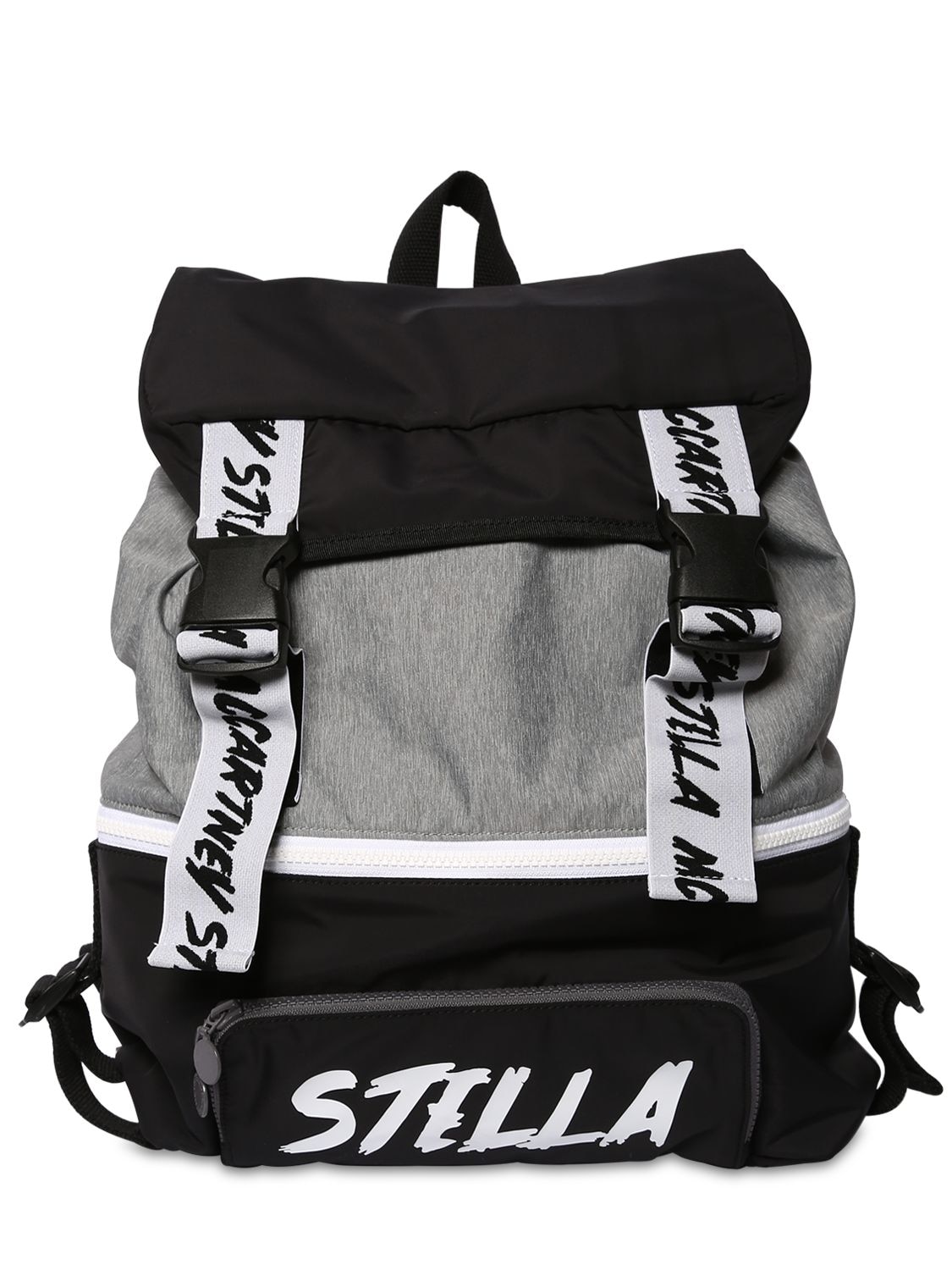 Stella Mccartney Kids' Logo Print Nylon Backpack In Grey,black