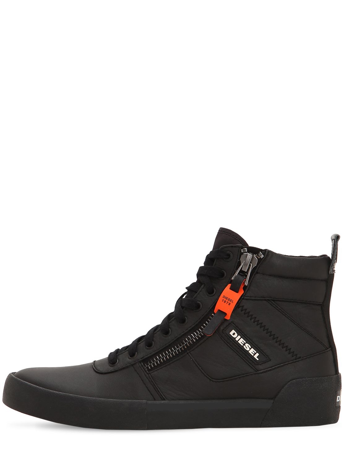 high top black leather sneakers