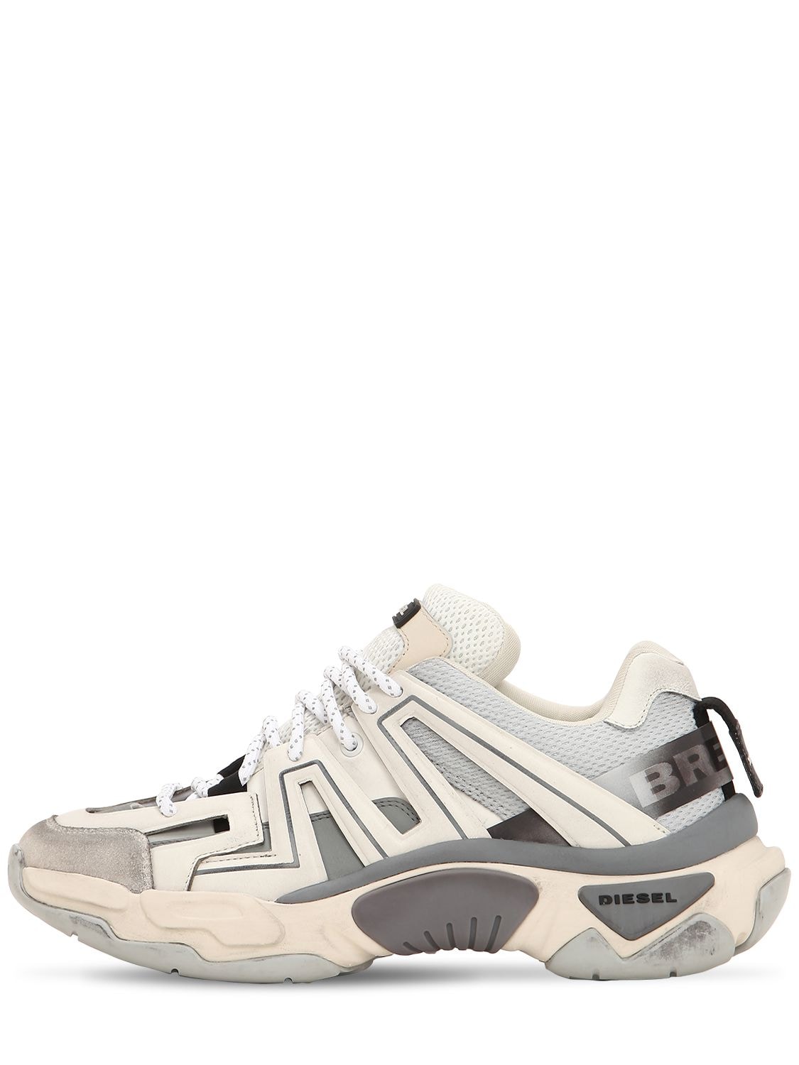 Diesel Techno & Leather Sneakers In White