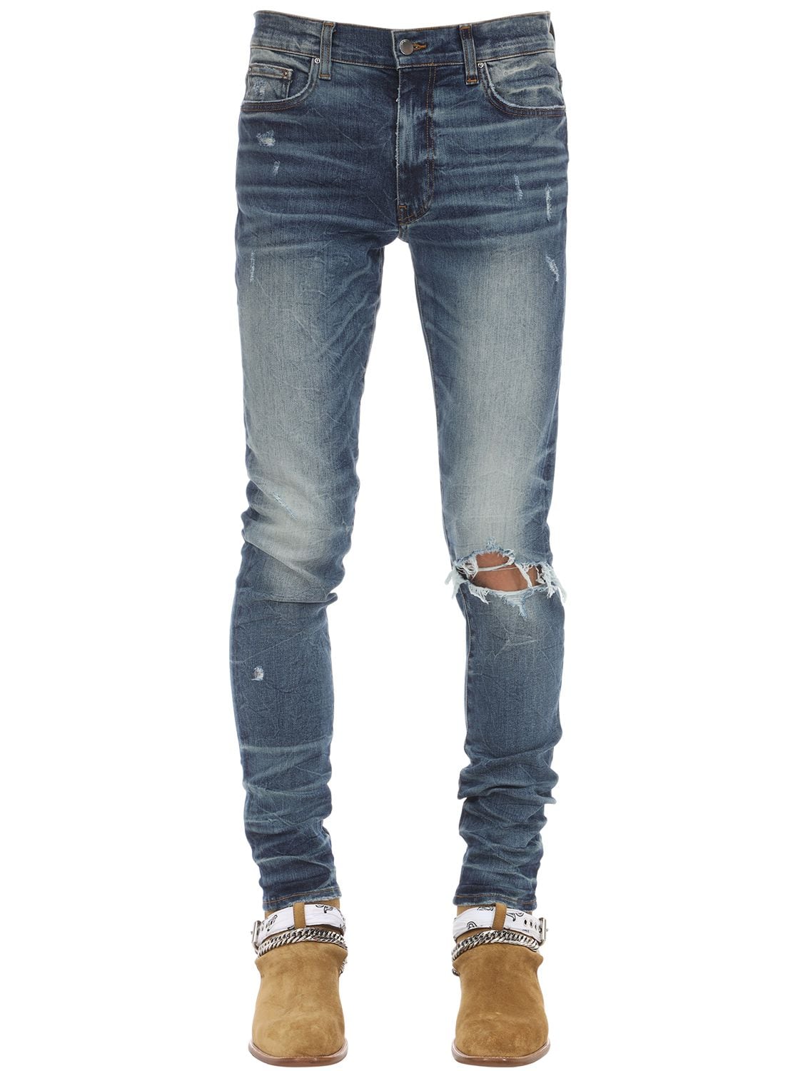 Amiri 15cm Broken Cotton Denim Jeans In Dark Indigo