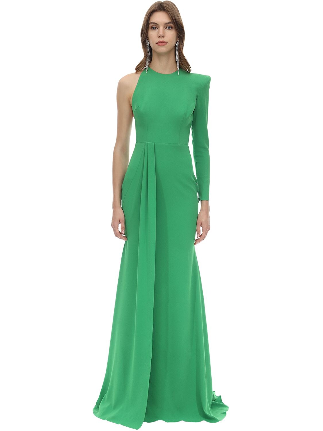 Alex Perry Long Draped Techno Crepe Dress In Green