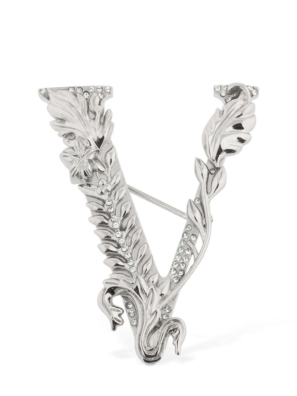 Versace V Brooch W/ Crystals In Silver
