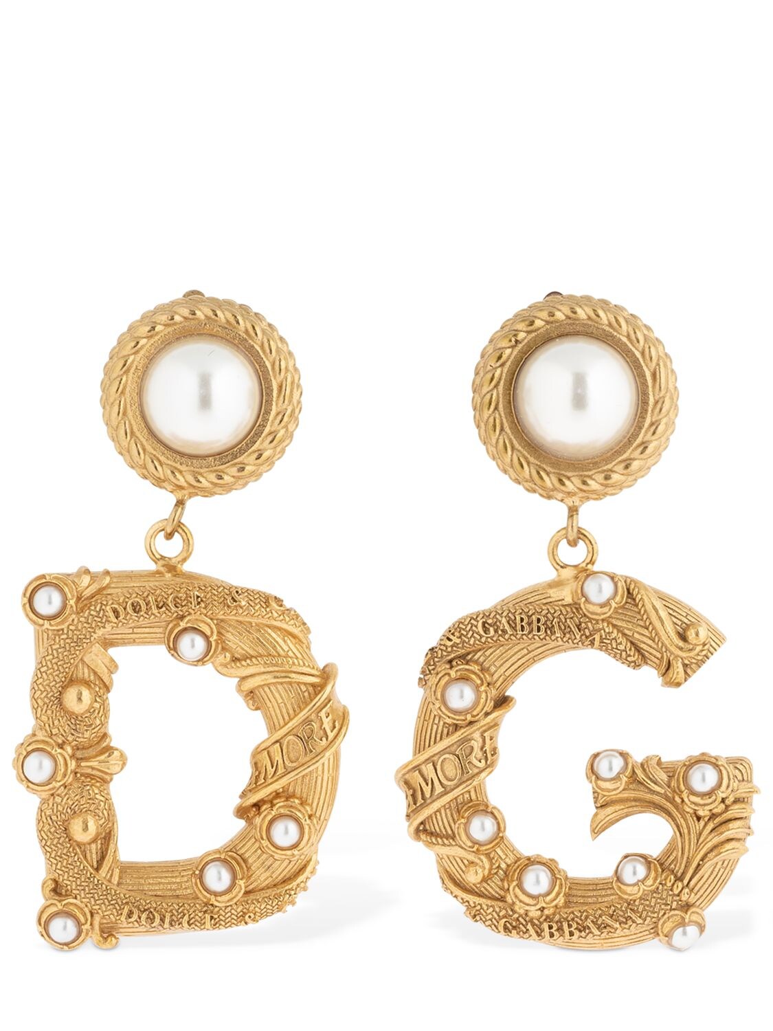 DOLCE & GABBANA “BAROCCO”LOGO人造珍珠夹扣耳环,70I81F005-WK9PMDA1