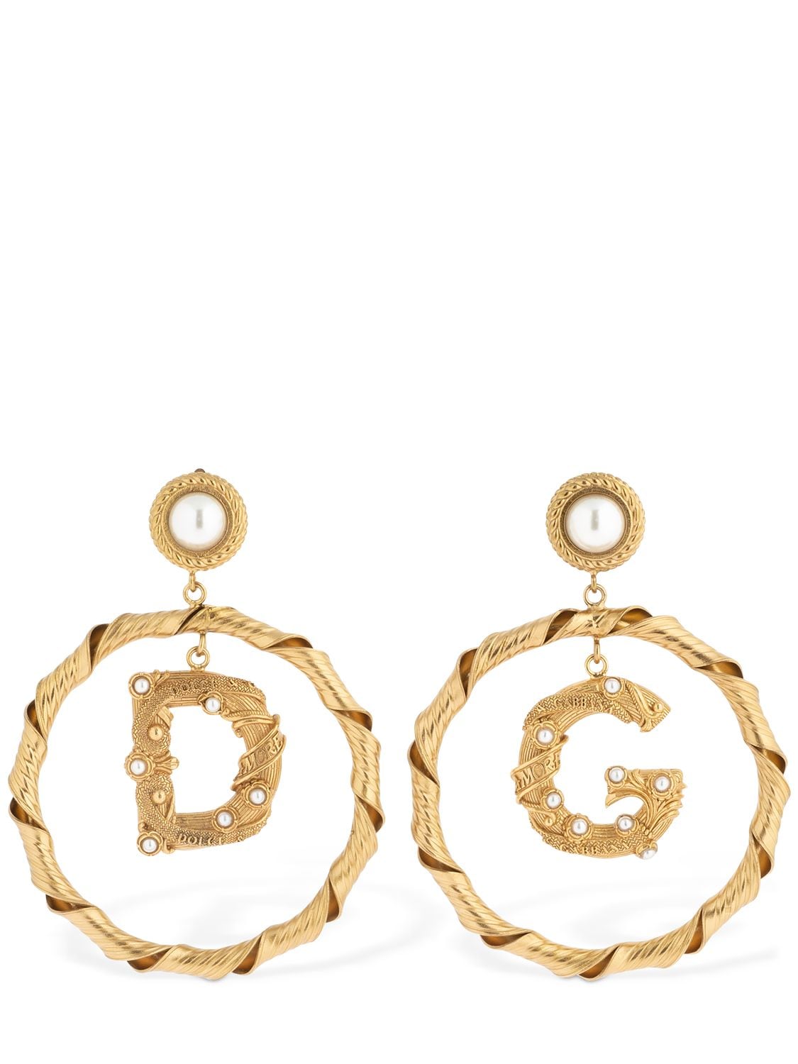 Dolce & Gabbana Logo Hoop Faux Pearl Clip-on Earrings In Gold,pearl