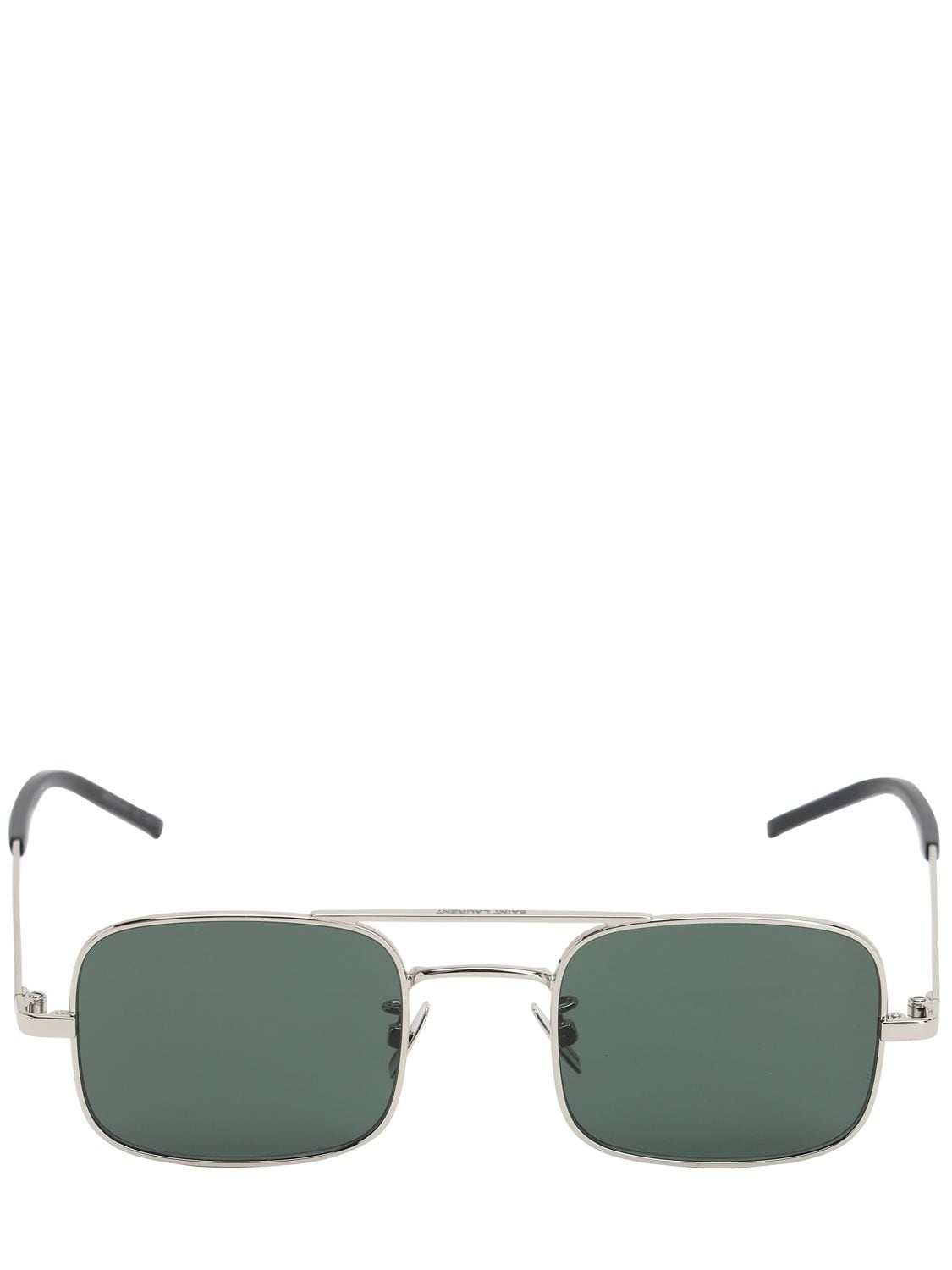 Saint Laurent Squared Metal & Acetate Sunglasses In Silver,green