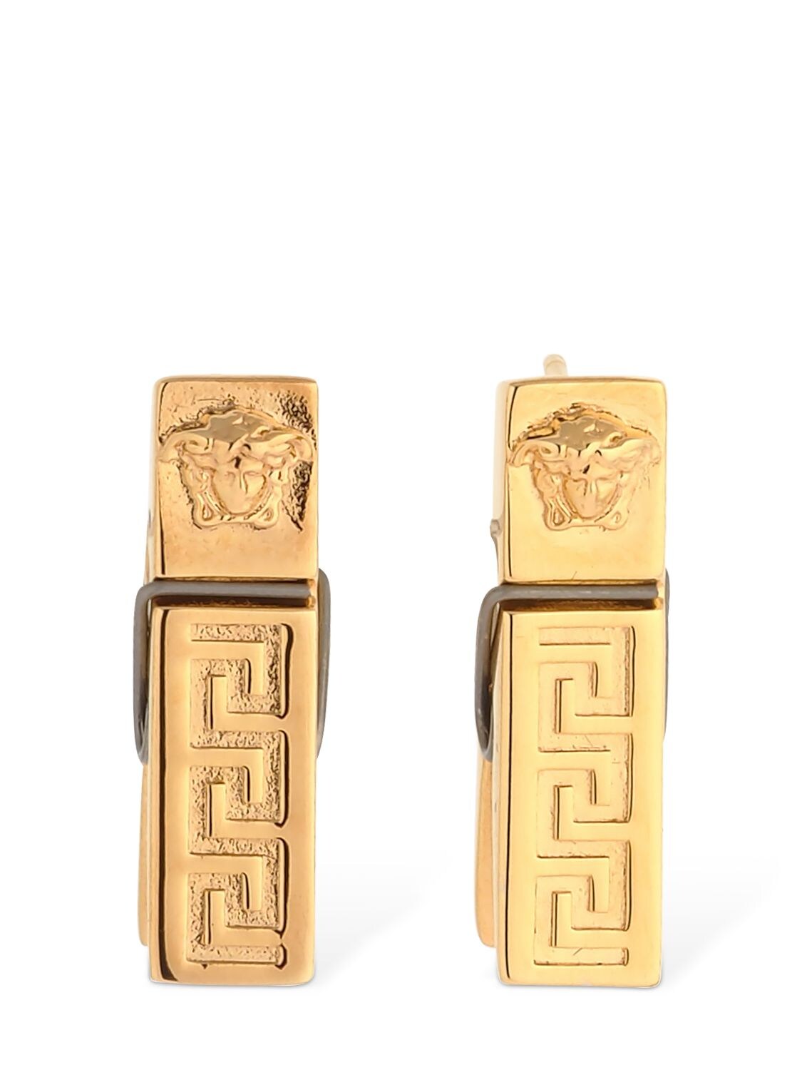 Versace Greek Motif Clothes Peg Earrings In Gold