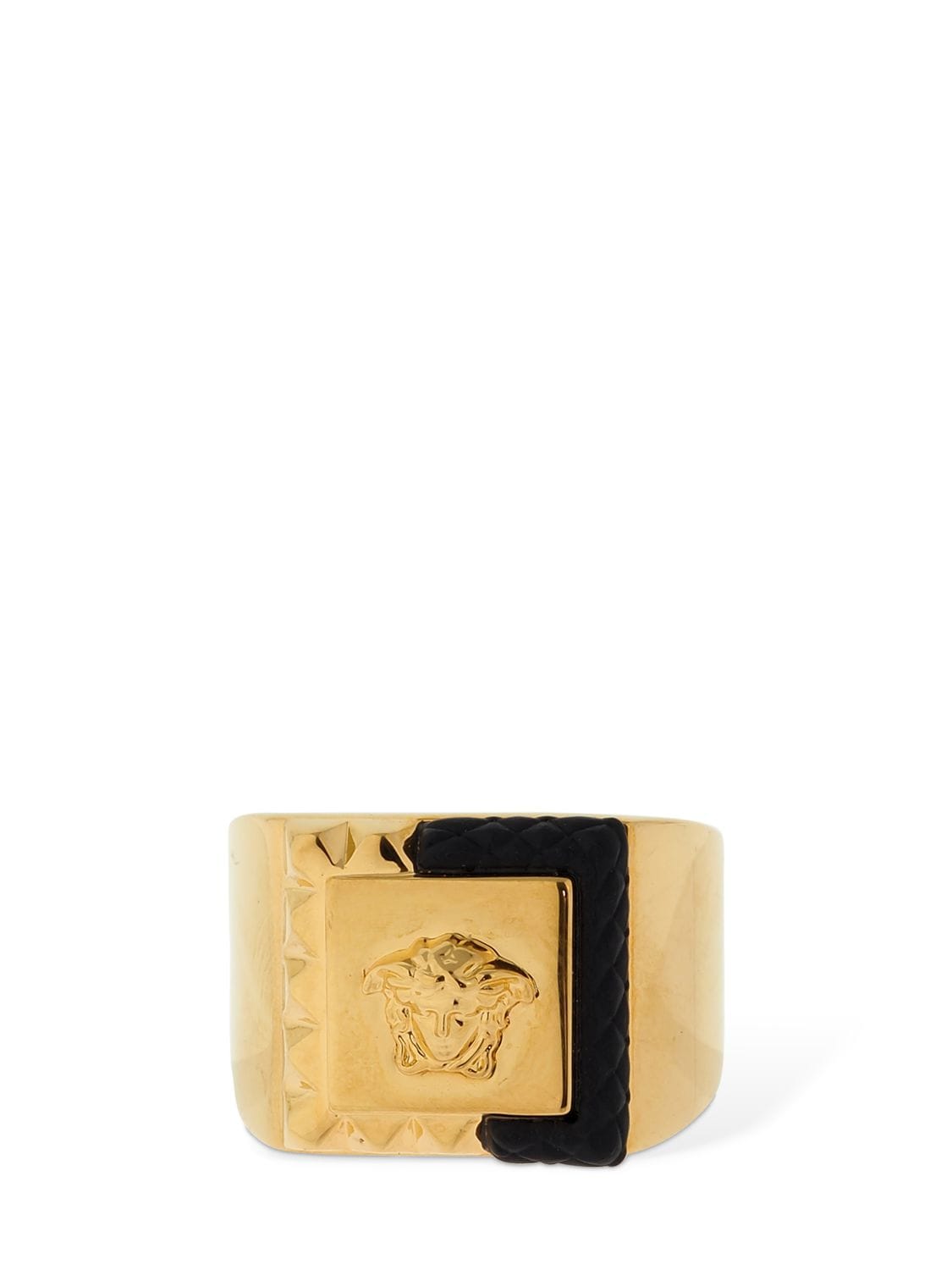 Versace Square Enameled Medusa Ring In Gold,black
