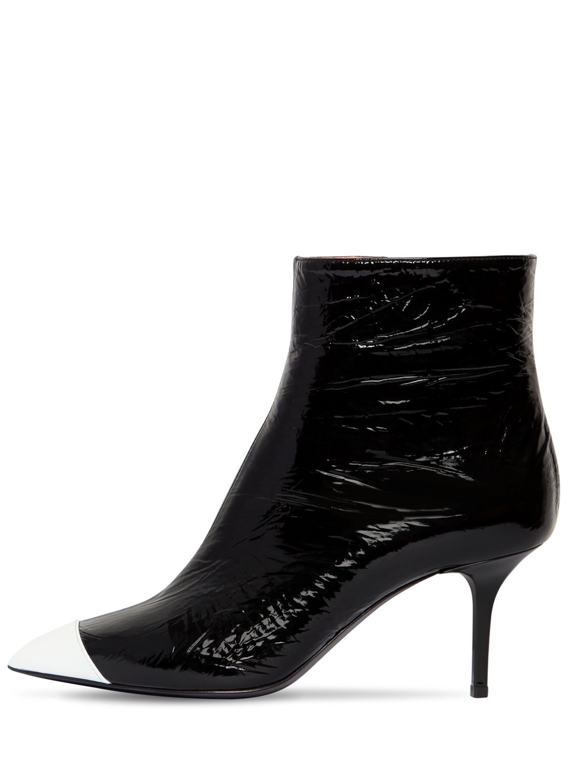 black patent leather ankle boots