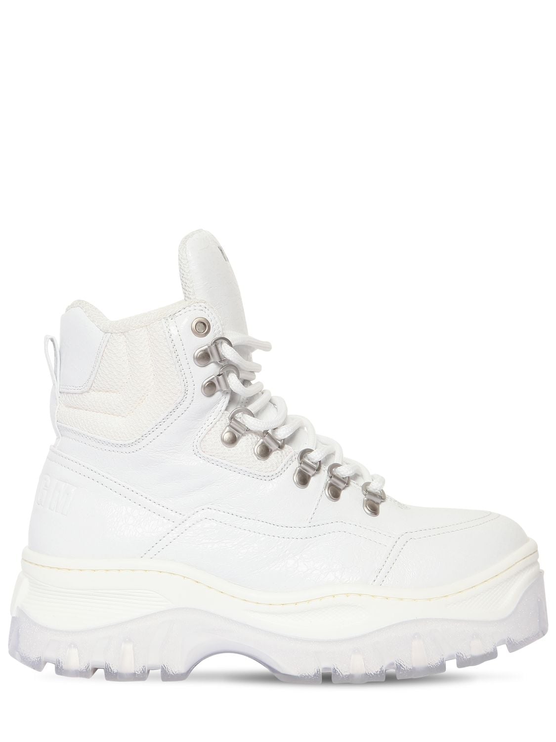 Msgm 60mm Tractor Leather & Mesh Ankle Boots In White