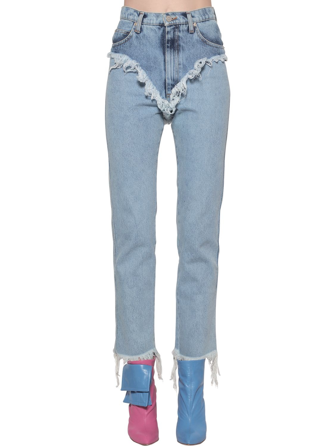Natasha Zinko Doubled Cotton Denim Jeans In Light Blue