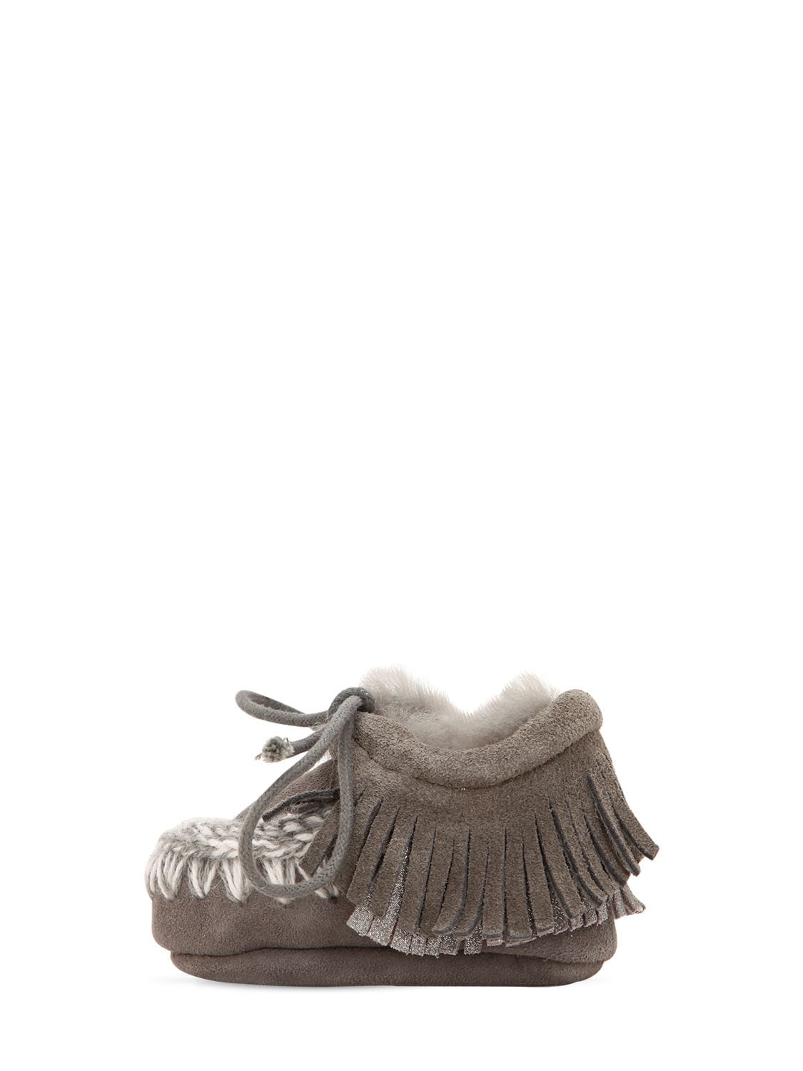 Mou Kids' Mini Eskimo Suede Shearling Boots In Grey