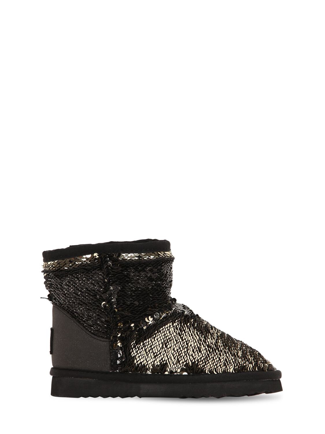 Colors Of California Kids' Two Tone Sequined Ankle Boots In Black