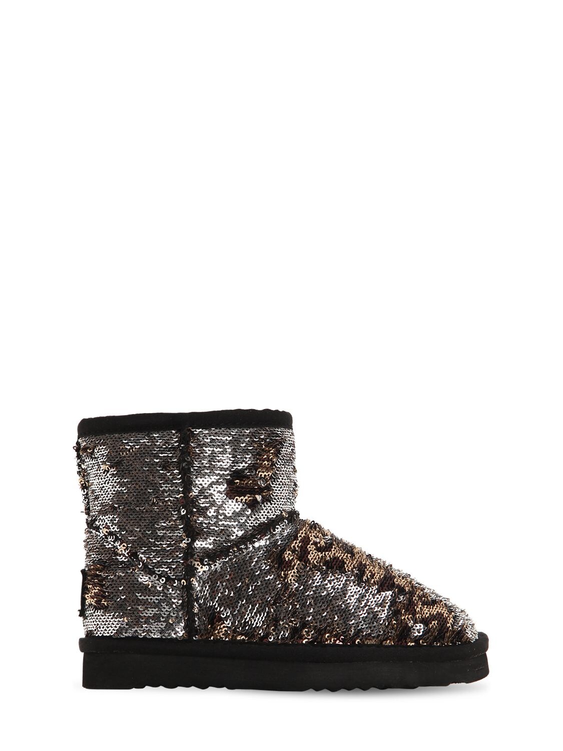 Colors Of California Kids' Two Tone Sequined Ankle Boots In Black,gold
