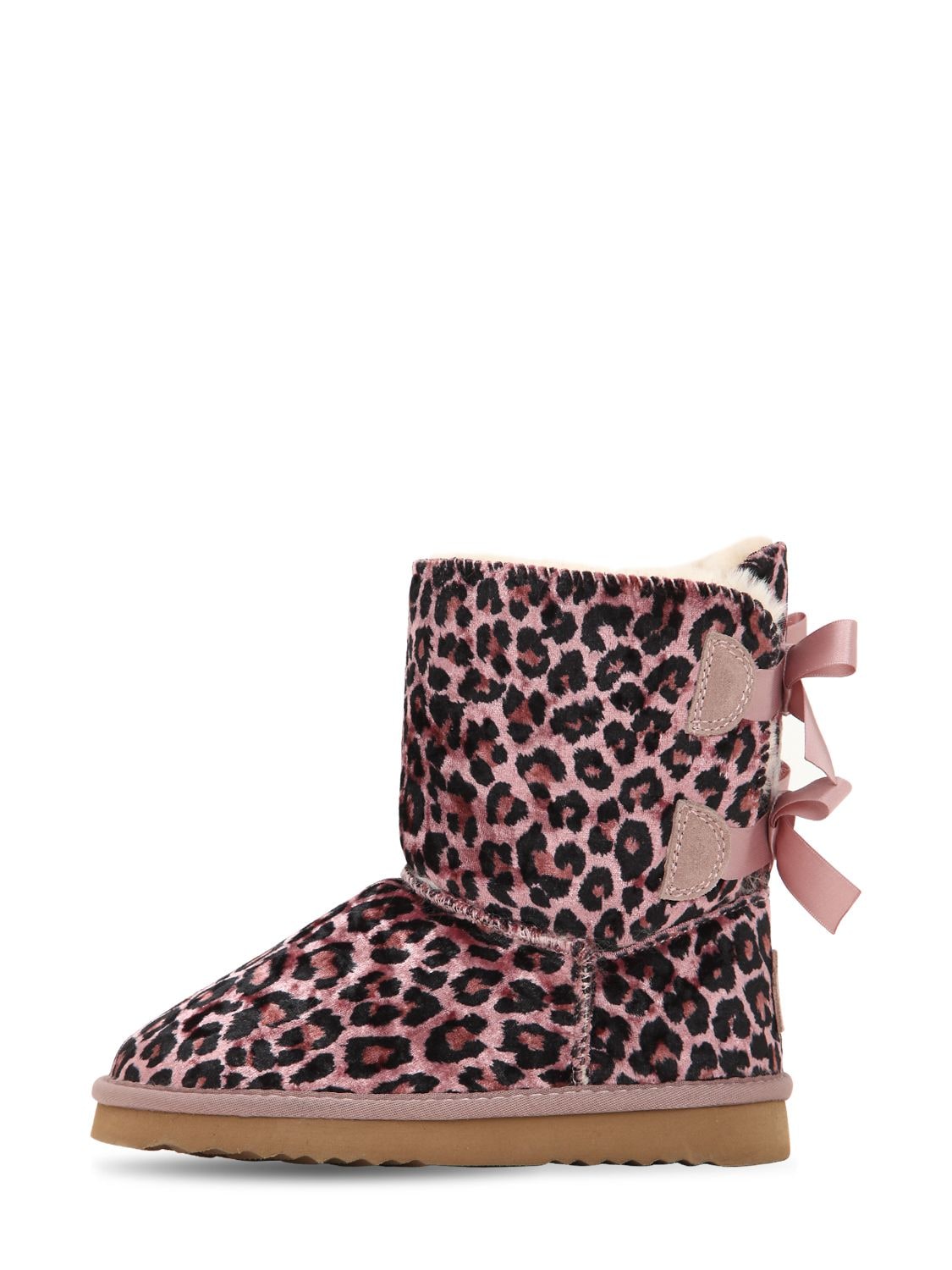Colors Of California Kids' Leopard Print Velvet Boots In Pink