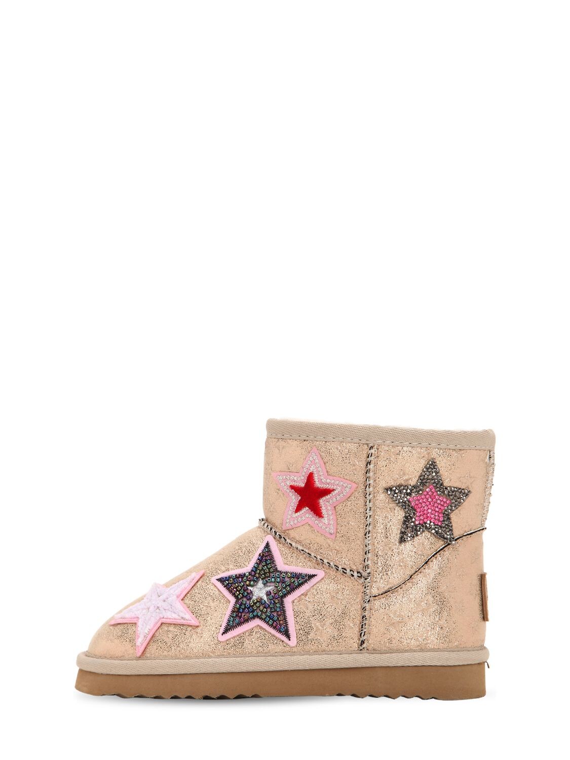 Colors Of California Kids' Coated Synthetic Ankle Boots W/ Patches In Gold
