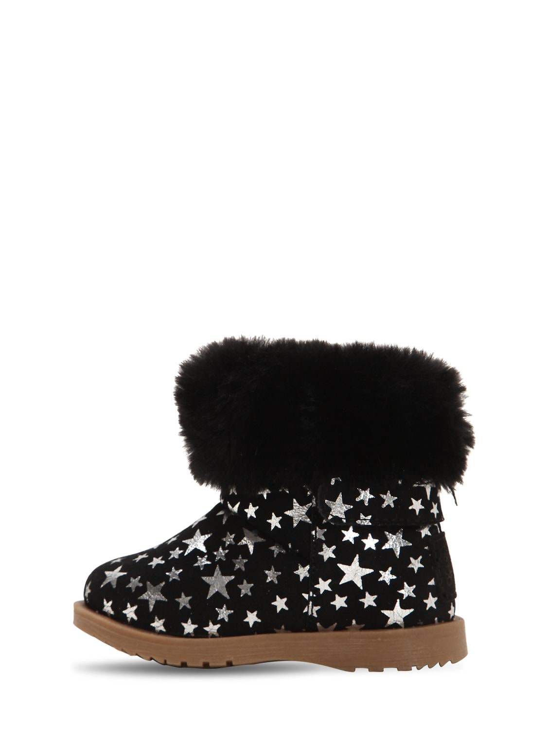 Colors Of California Kids' All Over Stars Print Suede Boots In Black