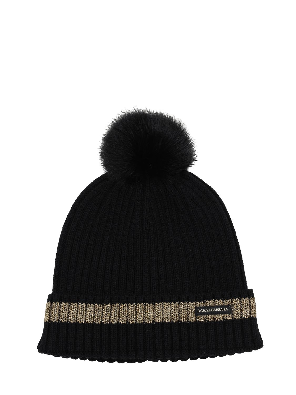 Wool Knit Beanie Hat W/ Pompom