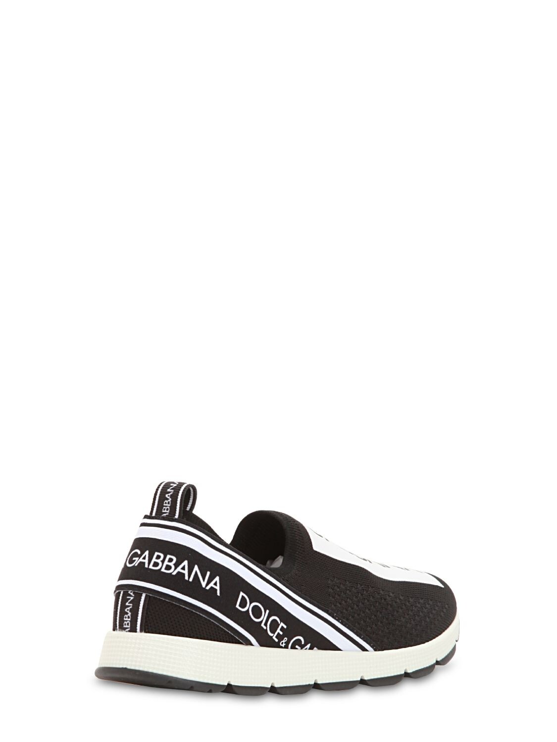 Shop Dolce & Gabbana Logo Print Knit Slip-on Sneakers In Black