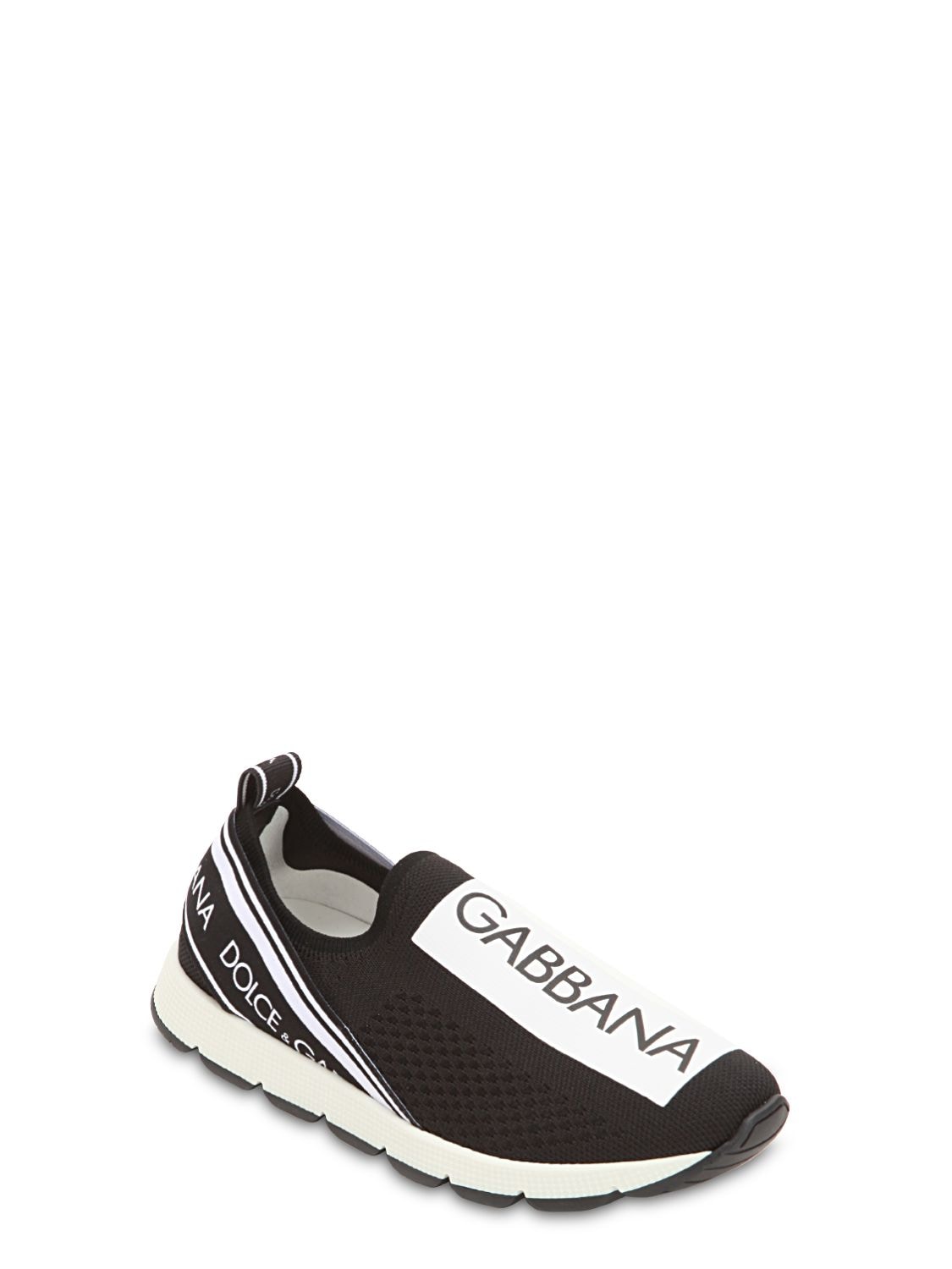 Shop Dolce & Gabbana Logo Print Knit Slip-on Sneakers In Black