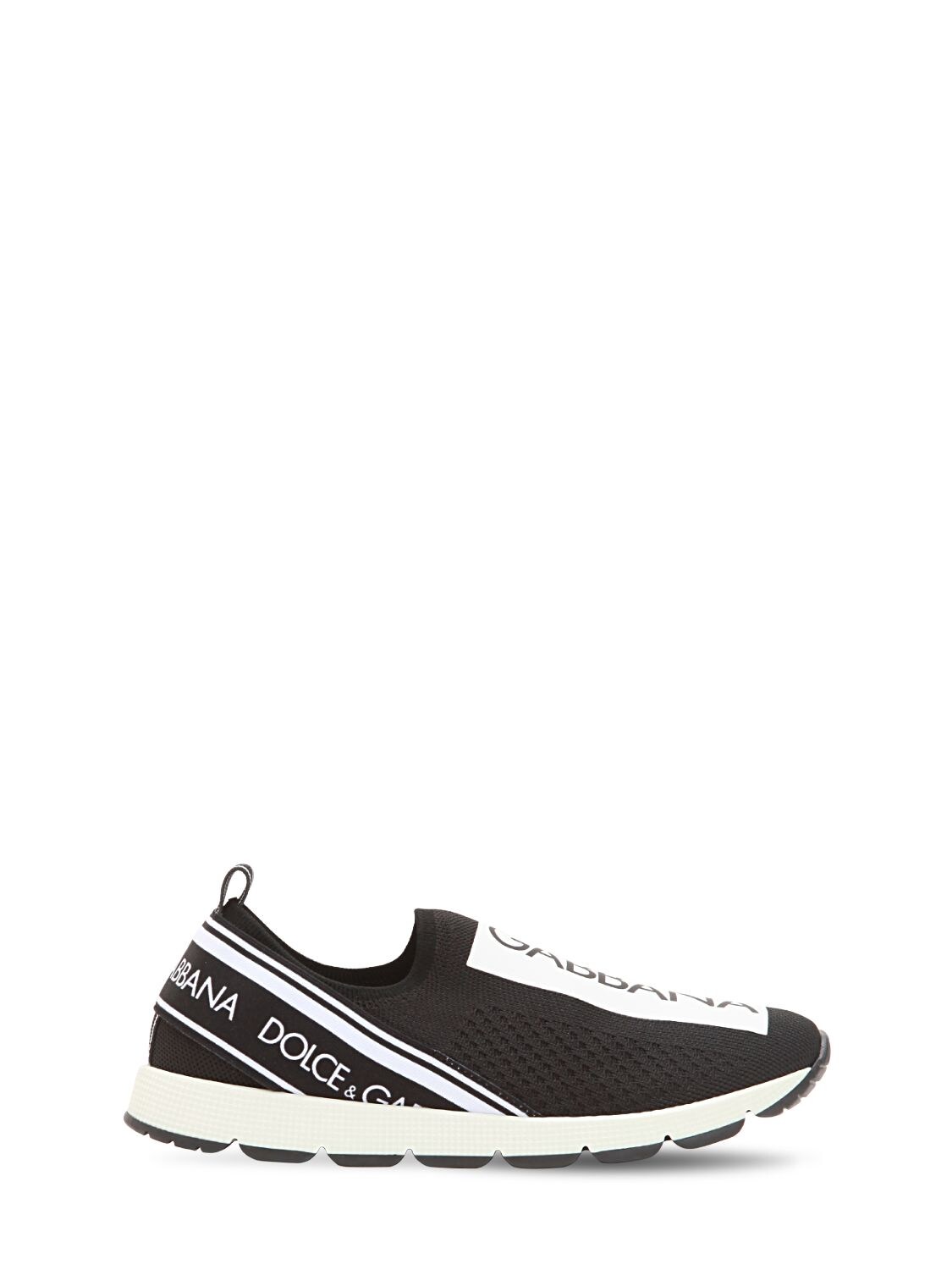 Shop Dolce & Gabbana Logo Print Knit Slip-on Sneakers In Black