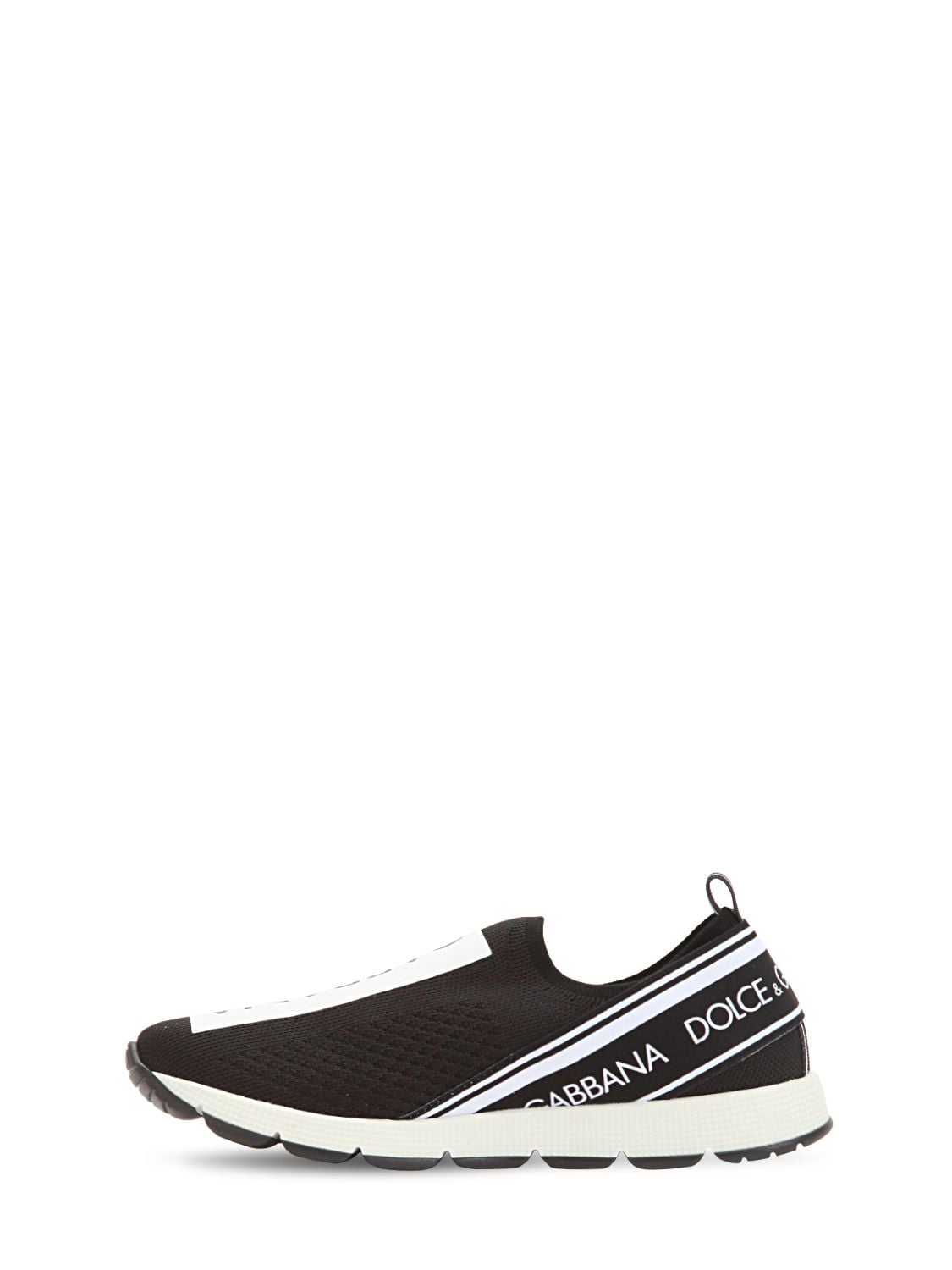 Shop Dolce & Gabbana Logo Print Knit Slip-on Sneakers In Black