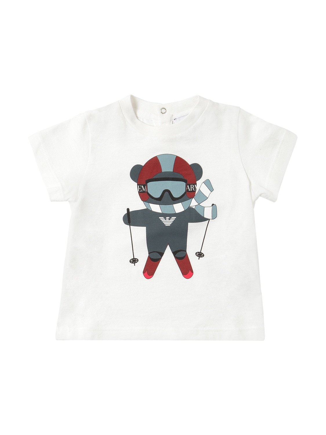 Emporio Armani Babies' Bear Ski Print Cotton Jersey T-shirt In White