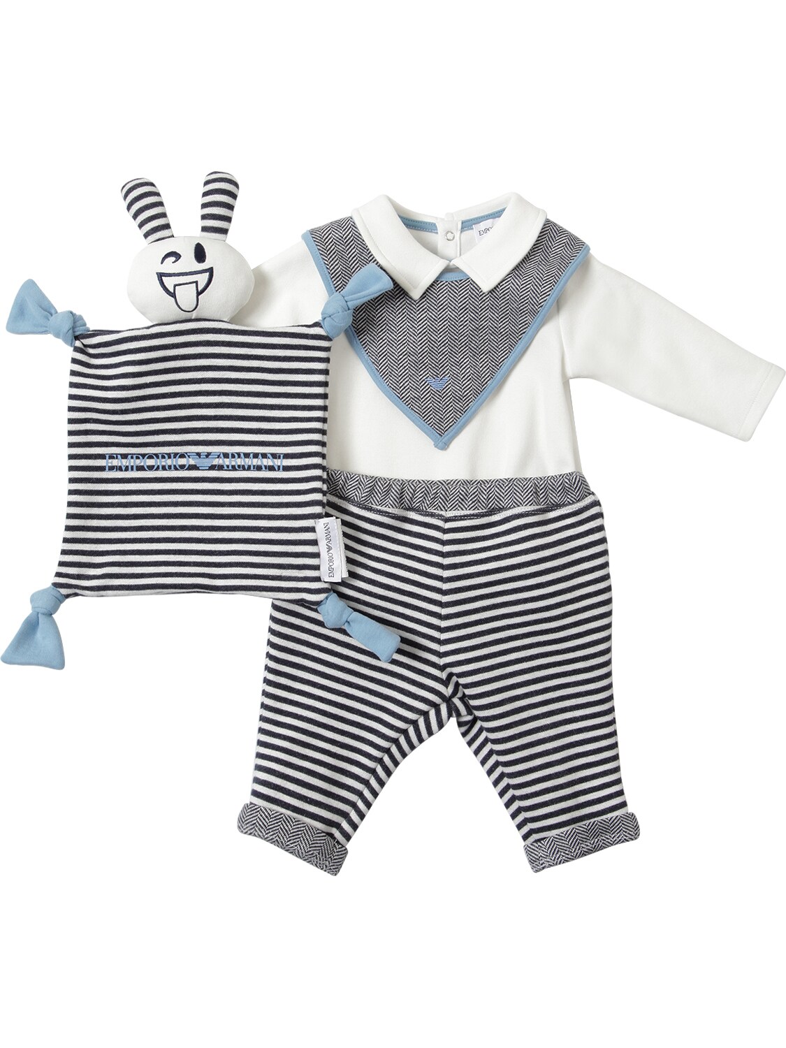 Emporio Armani Babies' 纯棉连体衣，裤子，玩具&围兜 In White