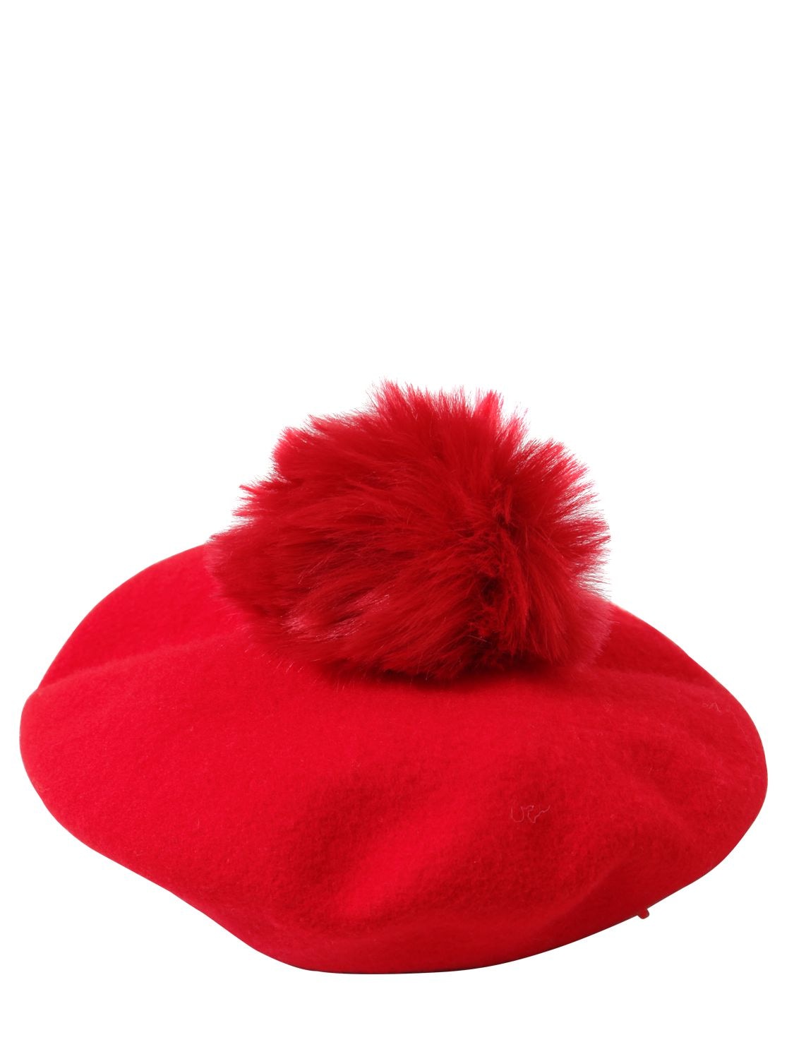 Emporio Armani Babies' 人造皮草绒球羊毛帽子 In Red