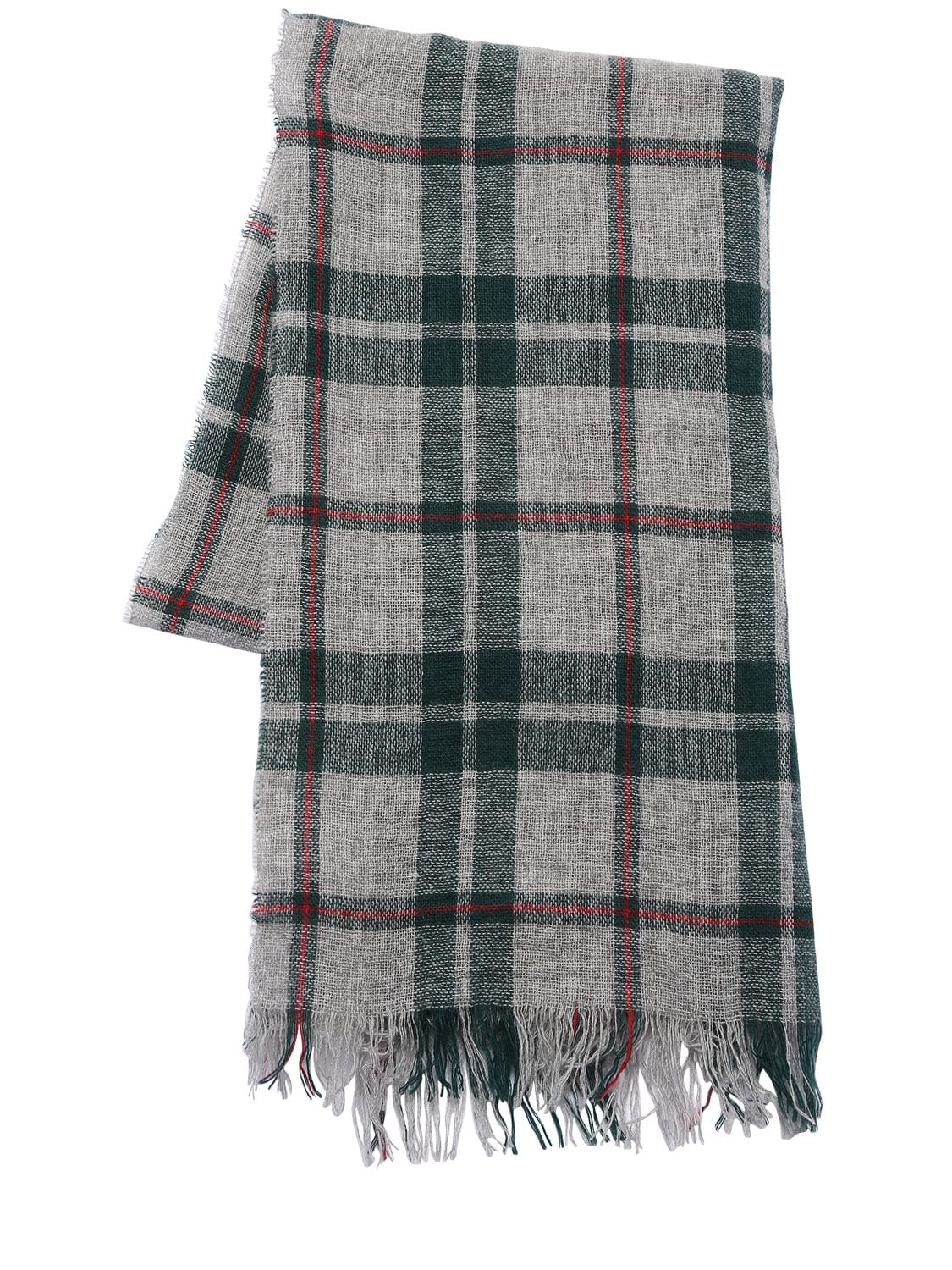 Il Gufo Kids' Check Print Cashmere & Wool Scarf In Grey,green